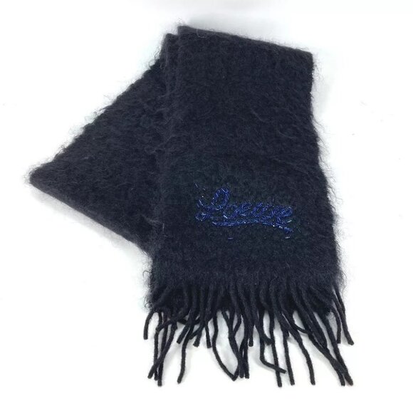 LOEWE Beaded embroidery logo fringe Scarf mohair / wool Black - Picture 8 of 9